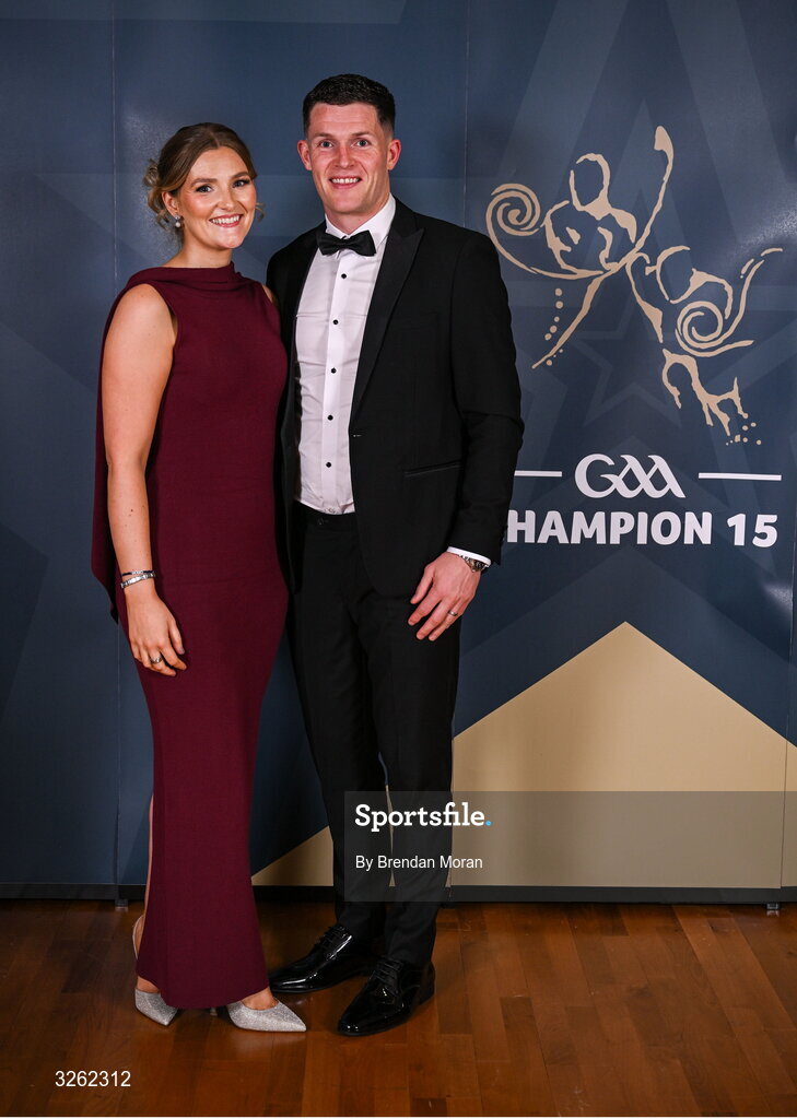 17 October 2025; Limerick footballer Iain Corbett with Laura Corbett upon arrival at the GAA Champion 15 Awards ceremony at Croke Park in Dublin. Photo by Brendan Moran/Sportsfile