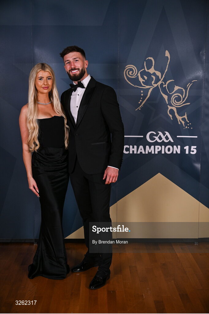 17 October 2025; London hurler Enda Egan with Lauren Monnickendam upon arrival at the GAA Champion 15 Awards ceremony at Croke Park in Dublin. Photo by Brendan Moran/Sportsfile