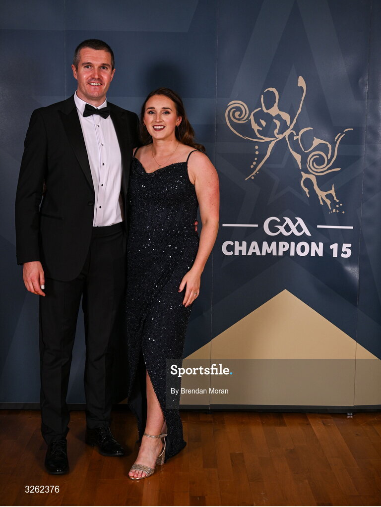 17 October 2025; Conor O'Shea with Caoimhe Keogh Egan upon arrival at the GAA Champion 15 Awards ceremony at Croke Park in Dublin. Photo by Brendan Moran/Sportsfile