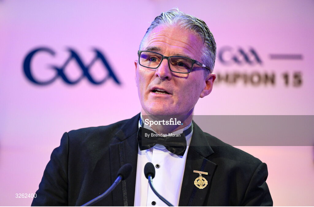 17 October 2025; Uachtarán Chumann Lúthchleas Gael Jarlath Burns during the GAA Champion 15 Awards ceremony at Croke Park in Dublin. Photo by Brendan Moran/Sportsfile