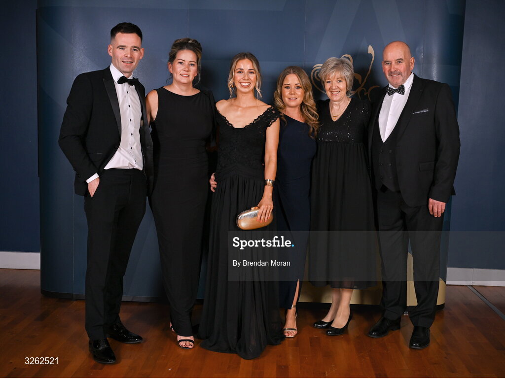 17 October 2025; Attendees, from left, Carlow hurler Martin Kavanagh, Mairéad Kavanagh, Orla Bugler Tina Kavanagh, Betty Kavanagh and Martin Kavanagh upon arrival at the GAA Champion 15 Awards ceremony at Croke Park in Dublin. Photo by Brendan Moran/Sportsfile