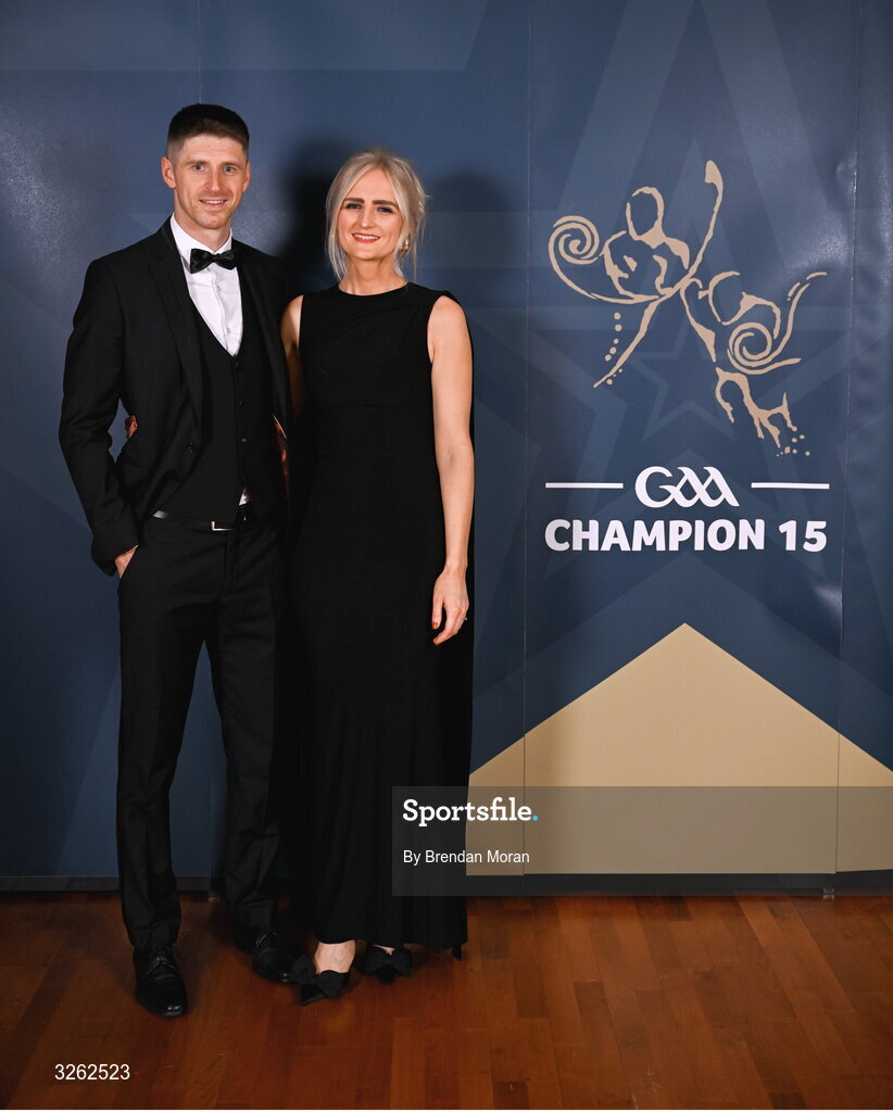17 October 2025; Limerick footballer Danny Neville with Katie Foley upon arrival at the GAA Champion 15 Awards ceremony at Croke Park in Dublin. Photo by Brendan Moran/Sportsfile
