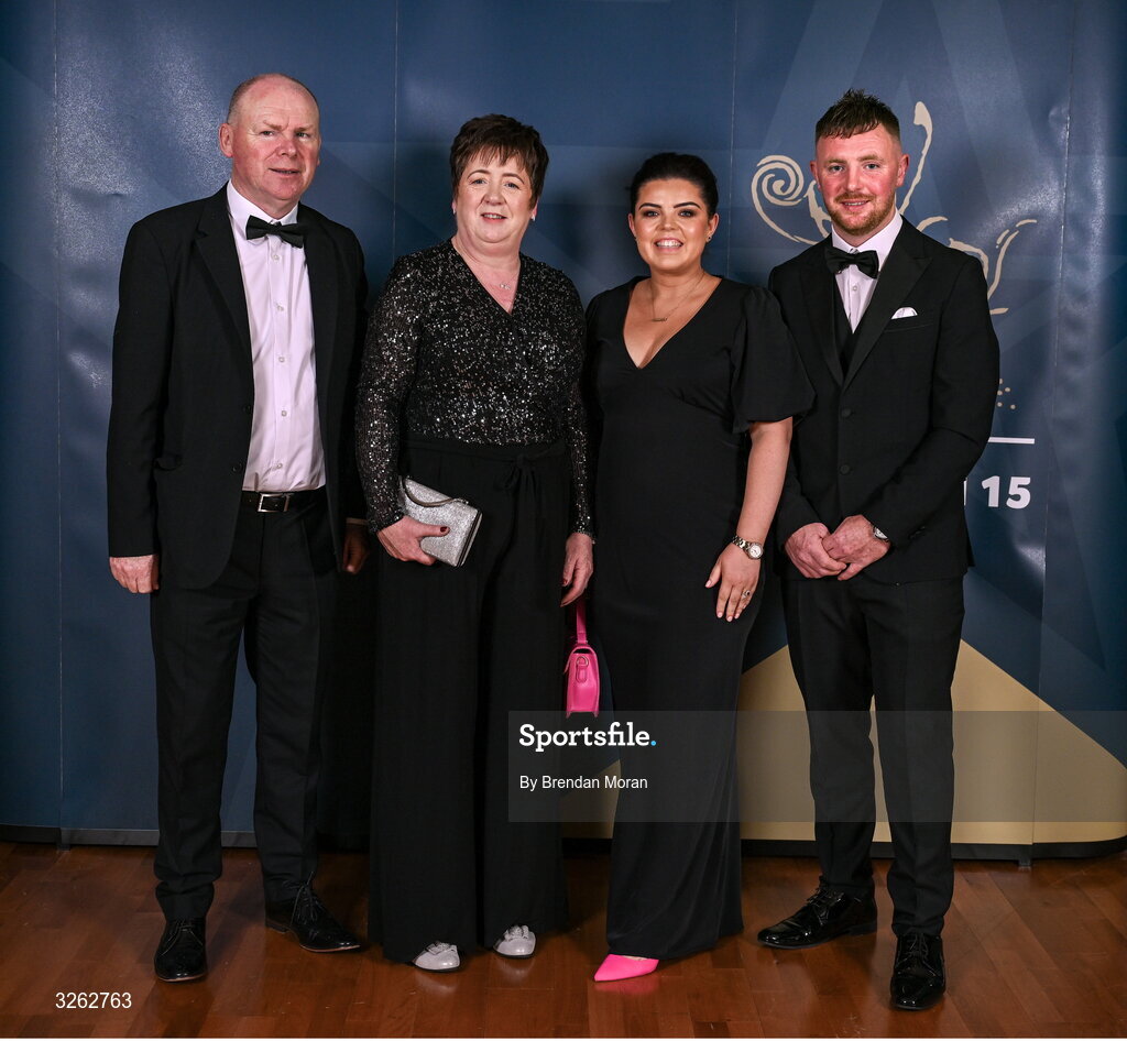 17 October 2025; Attendees, from left, John Lawless, Gabrielle Lawless, Amanda Lawless and Enda Lawless during the GAA Champion 15 Awards ceremony at Croke Park in Dublin. Photo by Brendan Moran/Sportsfile