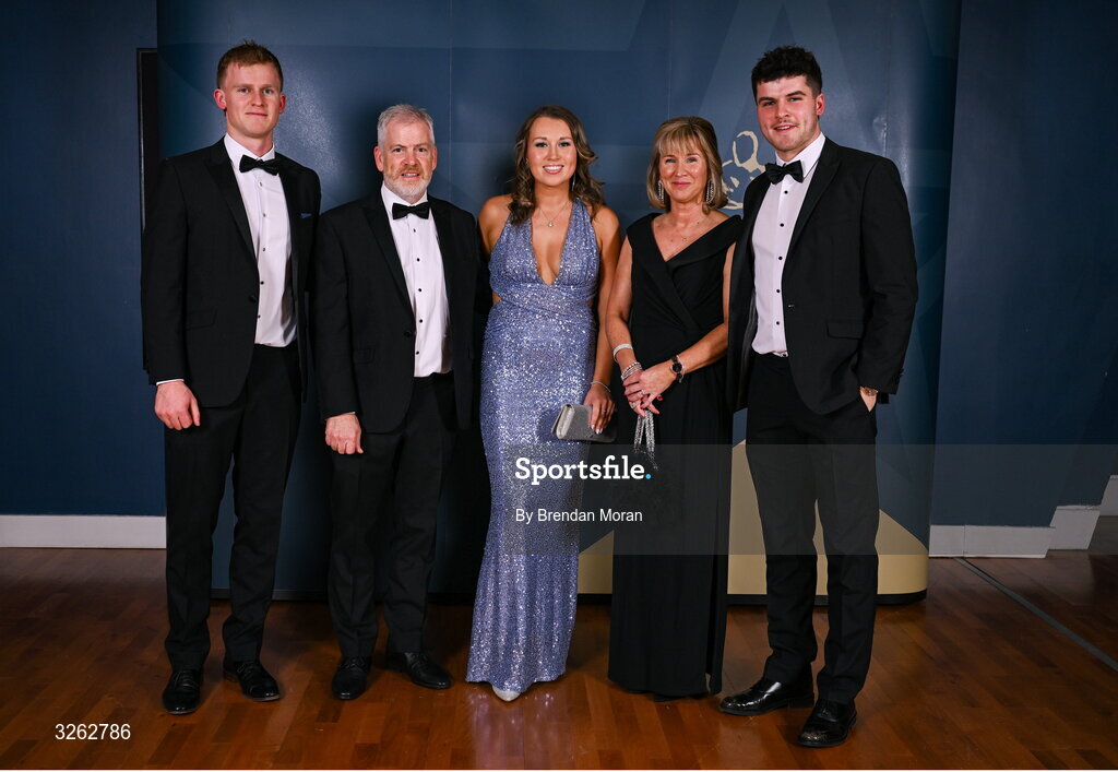 17 October 2025; Attendees, from left, Rian Boran, Martin Boran, Aoife Kavanagh, Deirdre Boran and Cian Boran upon arrival at the GAA Champion 15 Awards ceremony at Croke Park in Dublin. Photo by Brendan Moran/Sportsfile
