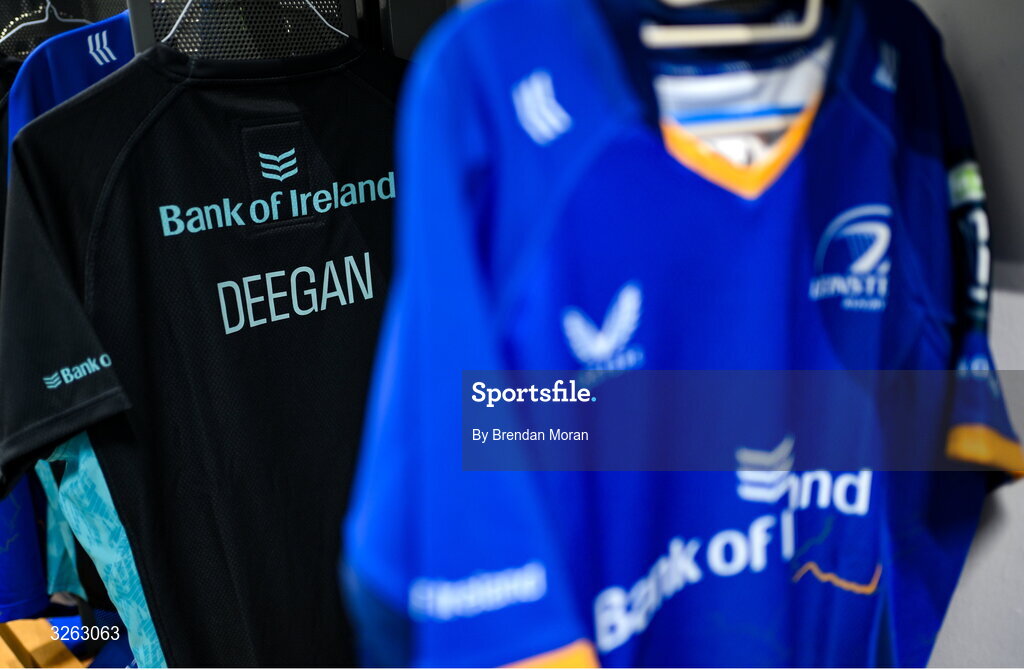18 October 2025; The kit of Max Deegan in the Leinster dressingroom before the United Rugby Championship match between Leinster and Munster at Croke Park in Dublin. Photo by Brendan Moran/Sportsfile