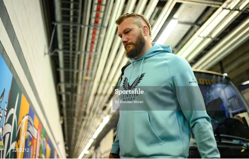 18 October 2025; RG Snyman of Leinster arrives before the United Rugby Championship match between Leinster and Munster at Croke Park in Dublin. Photo by Brendan Moran/Sportsfile
