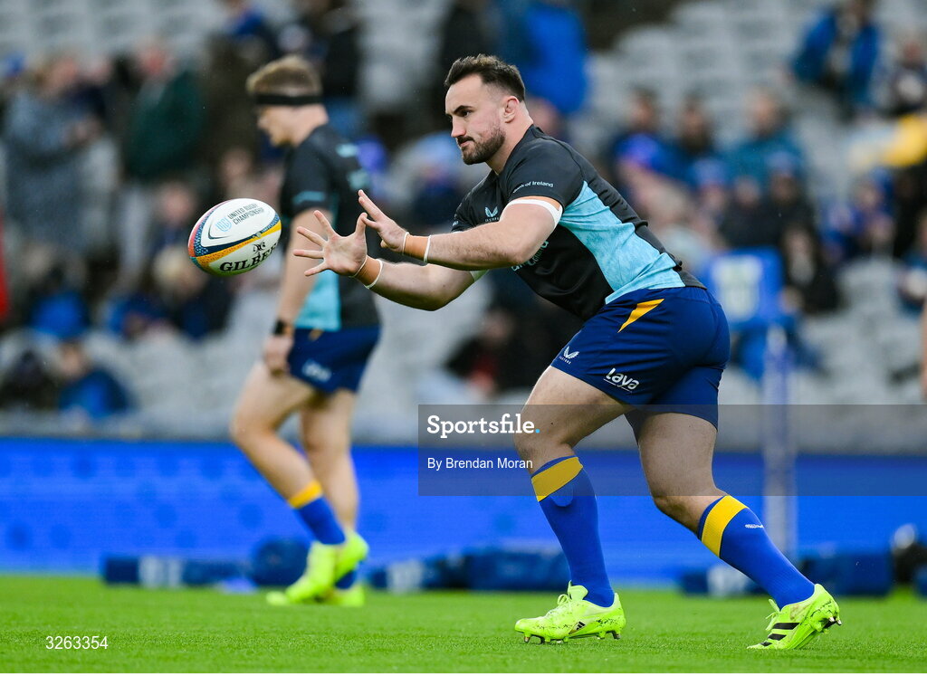 18 October 2025; Rónan Kelleher of Leinster before the United Rugby Championship match between Leinster and Munster at Croke Park in Dublin. Photo by Brendan Moran/Sportsfile