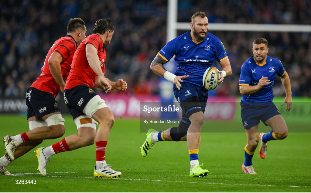 18 October 2025; RG Snyman of Leinster during the United Rugby Championship match between Leinster and Munster at Croke Park in Dublin. Photo by Brendan Moran/Sportsfile