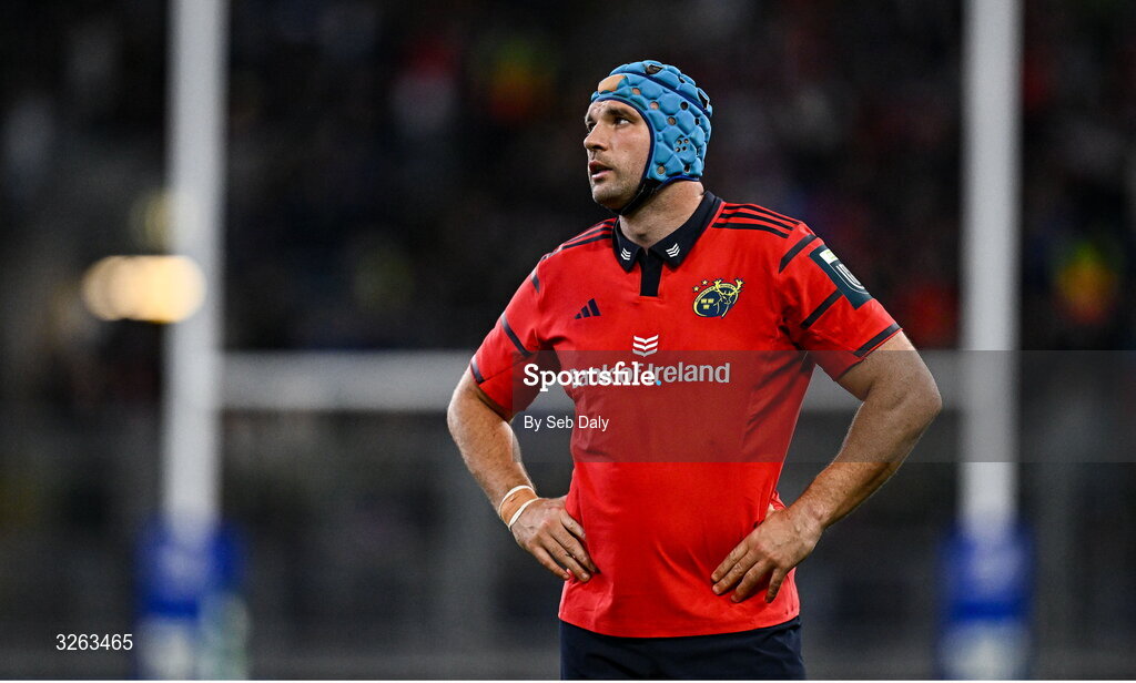 18 October 2025; Tadhg Beirne of Munster during the United Rugby Championship match between Leinster and Munster at Croke Park in Dublin. Photo by Seb Daly/Sportsfile