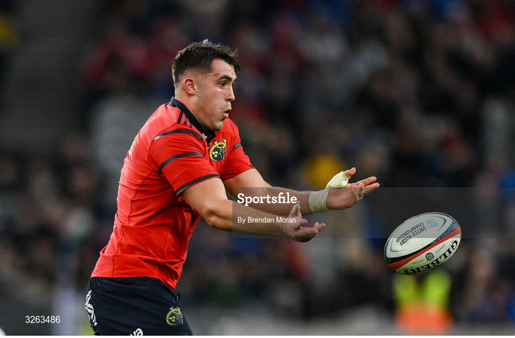 18 October 2025; Brian Gleeson of Munster during the United Rugby Championship match between Leinster and Munster at Croke Park in Dublin. Photo by Brendan Moran/Sportsfile