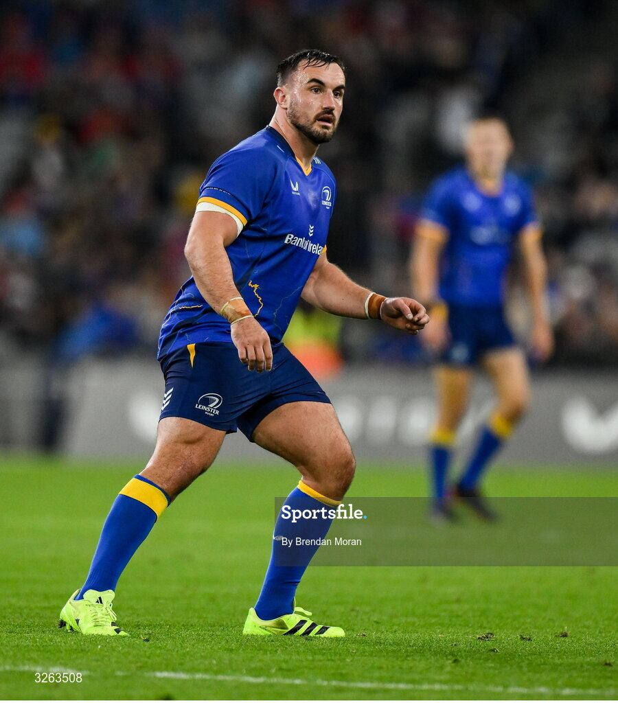 18 October 2025; Rónan Kelleher of Leinster during the United Rugby Championship match between Leinster and Munster at Croke Park in Dublin. Photo by Brendan Moran/Sportsfile