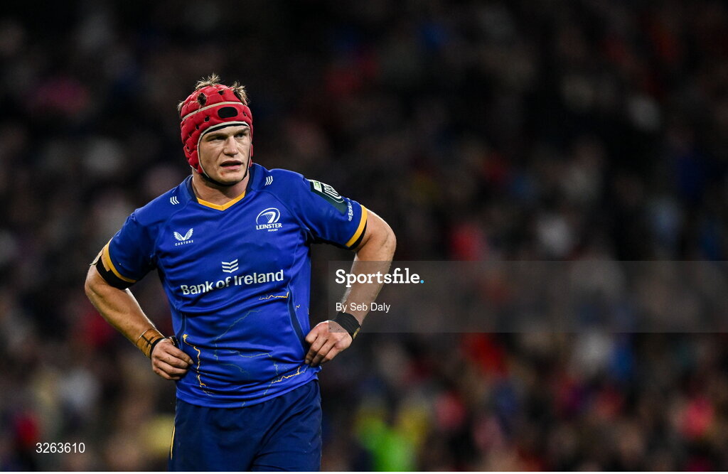 18 October 2025; Josh van der Flier of Leinster during the United Rugby Championship match between Leinster and Munster at Croke Park in Dublin. Photo by Seb Daly/Sportsfile