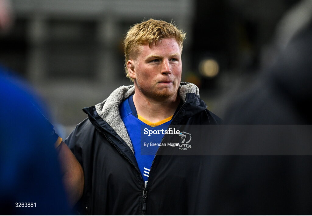 18 October 2025; Paddy McCarthy of Leinster after the United Rugby Championship match between Leinster and Munster at Croke Park in Dublin. Photo by Brendan Moran/Sportsfile