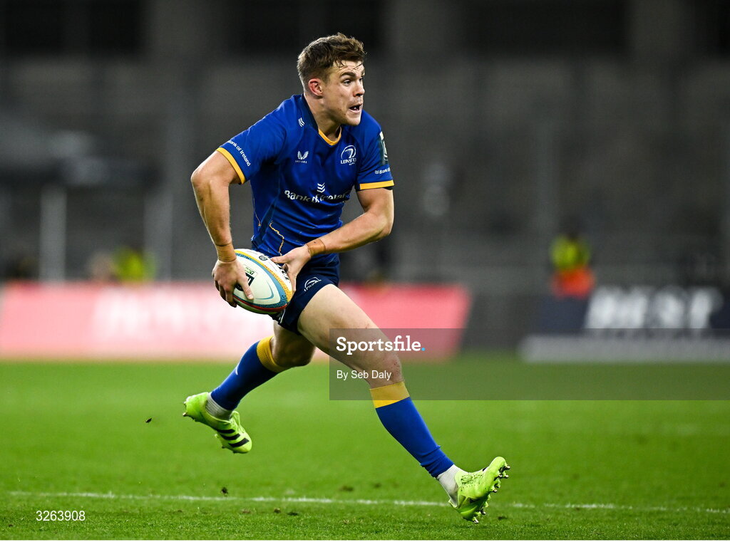 18 October 2025; Garry Ringrose of Leinster during the United Rugby Championship match between Leinster and Munster at Croke Park in Dublin. Photo by Seb Daly/Sportsfile