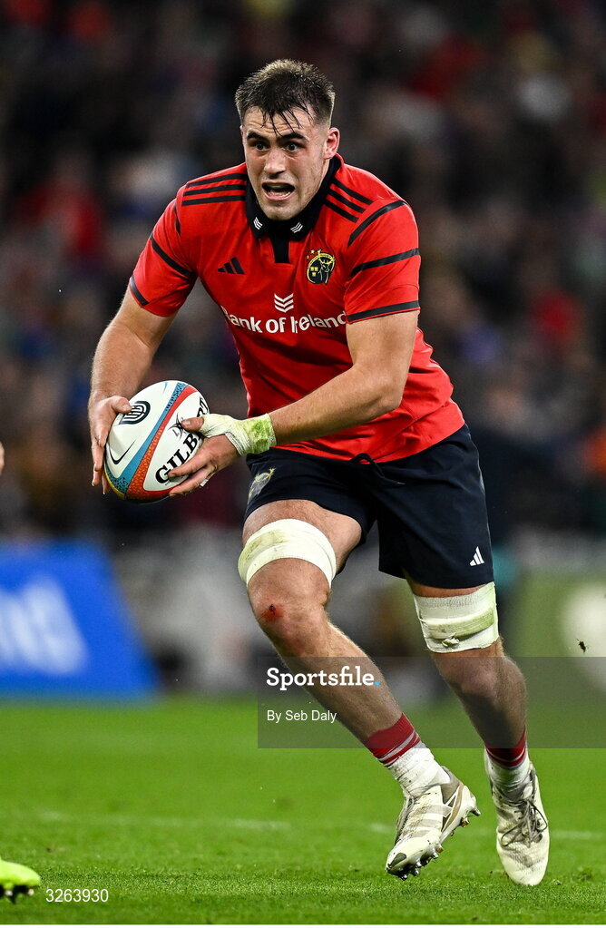18 October 2025; Brian Gleeson of Munster during the United Rugby Championship match between Leinster and Munster at Croke Park in Dublin. Photo by Seb Daly/Sportsfile