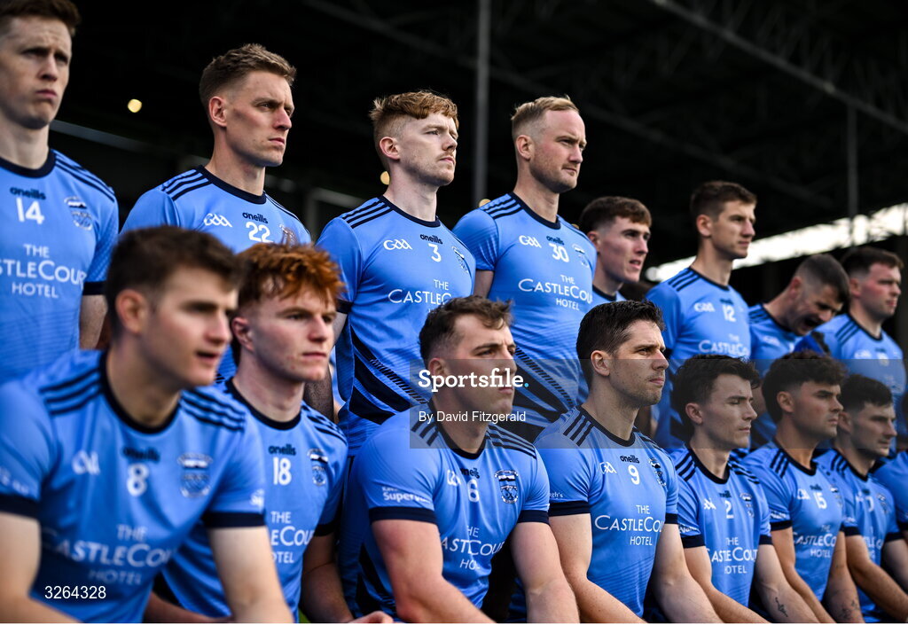 19 October 2025; Wesport captain Lee Keegan and team mates sit for a photo before the Mayo County Senior Club Football Championship final match between Ballina Stephenites and Westport at Hastings Insurance MacHale Park in Castlebar, Mayo. Photo by David Fitzgerald/Sportsfile
