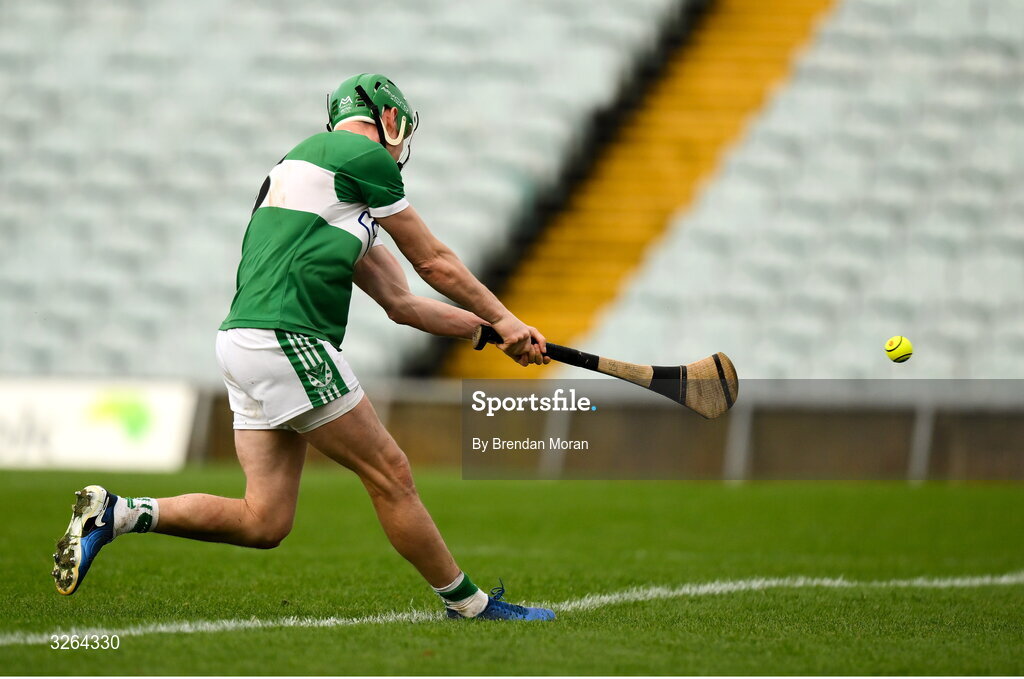 19 October 2025; Nickie Quaid of Effin takes a penalty in the penalty shoot out in the Limerick Premier Intermediate Hurling final match between Garryspilane and Effin at TUS Gaelic Grounds in Limerick. Photo by Brendan Moran/Sportsfile