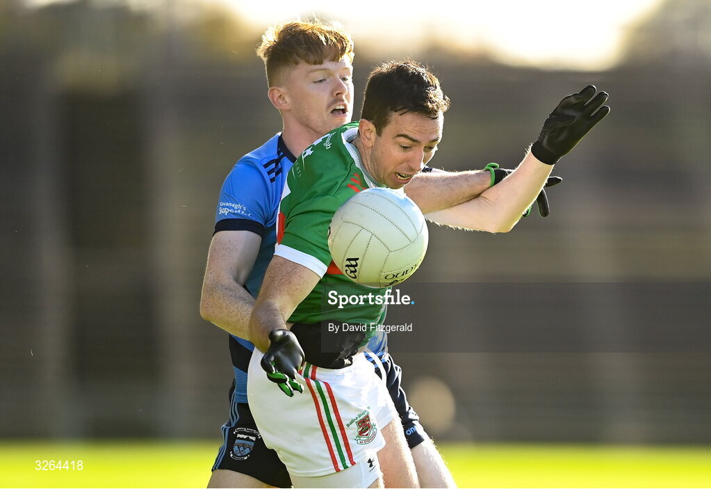 19 October 2025; Evan Regan of Ballina Stephenites in action against Niall McManamon of Westport during the Mayo County Senior Club Football Championship final match between Ballina Stephenites and Westport at Hastings Insurance MacHale Park in Castlebar, Mayo. Photo by David Fitzgerald/Sportsfile