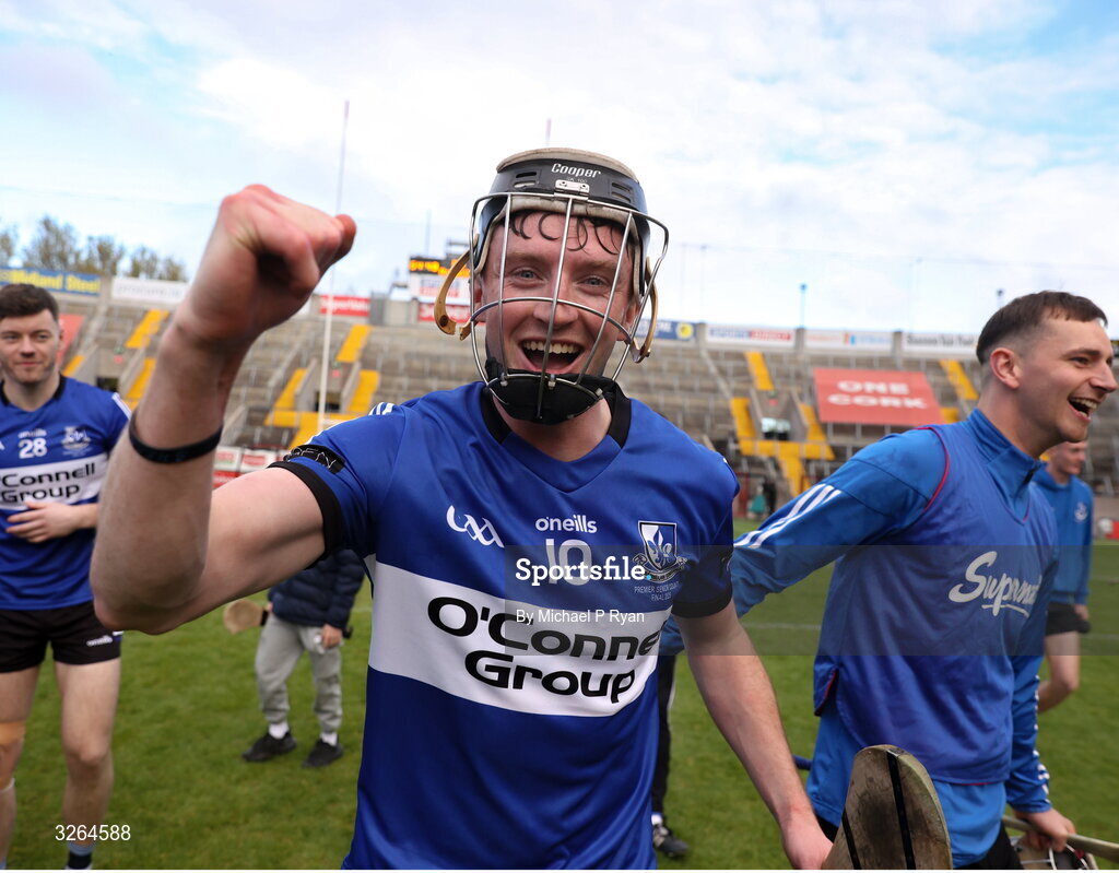 19 October 2025; Jack O'Connor of Sarsfields celebrates after the Cork County Senior Club Hurling Championship final match between Sarsfields and Midleton at SuperValu Páirc Uí Chaoimh in Cork. Photo by Michael P Ryan/Sportsfile