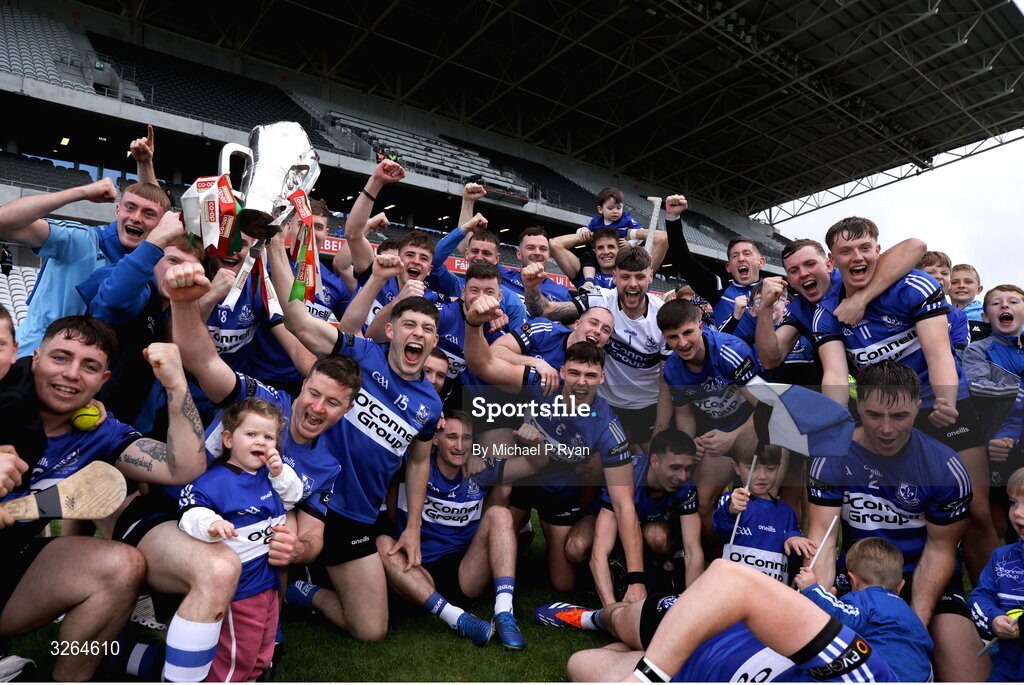 19 October 2025; Sarsfields players celebrate with the Sean Óg Murphy cup after the Cork County Senior Club Hurling Championship final match between Sarsfields and Midleton at SuperValu Páirc Uí Chaoimh in Cork. Photo by Michael P Ryan/Sportsfile