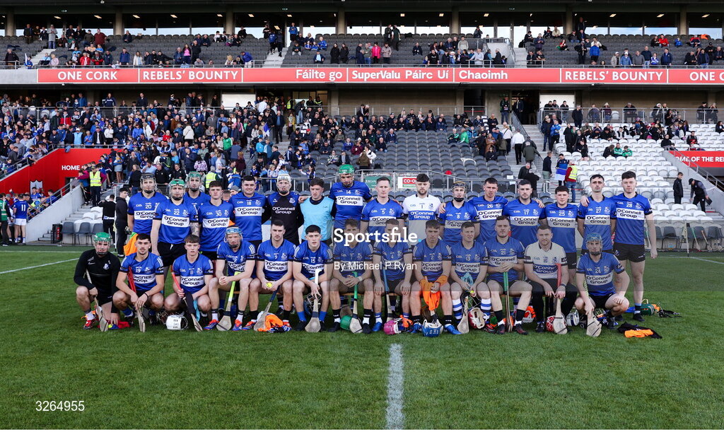 19 October 2025; The Sarsfields panel before the Cork County Senior Club Hurling Championship final match between Sarsfields and Midleton at SuperValu Páirc Uí Chaoimh in Cork. Photo by Michael P Ryan/Sportsfile