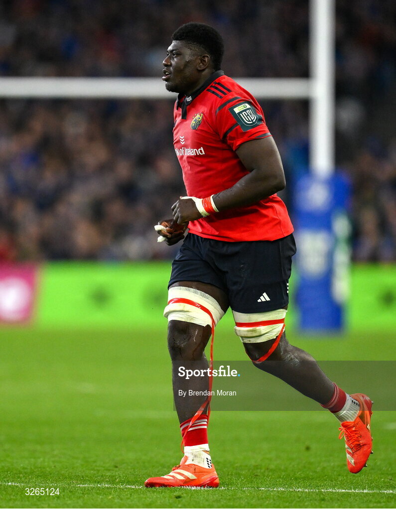 18 October 2025; Edwin Edogbo of Munster during the United Rugby Championship match between Leinster and Munster at Croke Park in Dublin. Photo by Brendan Moran/Sportsfile