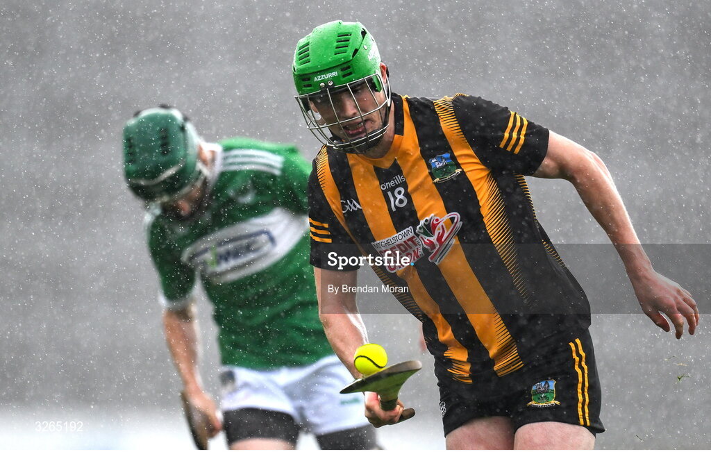 19 October 2025; Michael Donovan of Garryspillane in action against Jerome Boylan of Na Piarsaigh during the Limerick Premier Intermediate Hurling final match between Garryspilane and Effin at TUS Gaelic Grounds in Limerick. Photo by Brendan Moran/Sportsfile