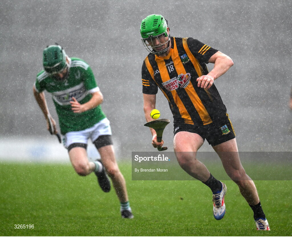 19 October 2025; Michael Donovan of Garryspillane in action against Jerome Boylan of Na Piarsaigh during the Limerick Premier Intermediate Hurling final match between Garryspilane and Effin at TUS Gaelic Grounds in Limerick. Photo by Brendan Moran/Sportsfile
