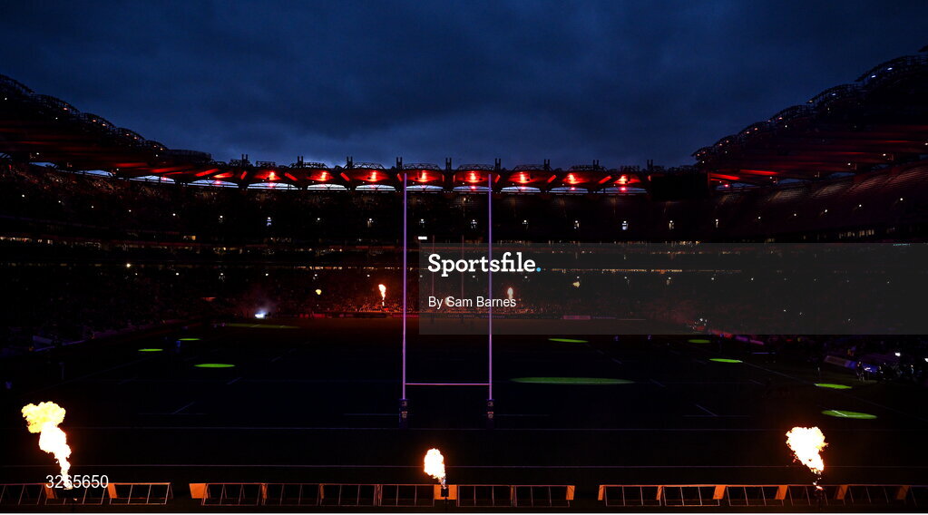 18 October 2025; Halftime light show during the United Rugby Championship match between Leinster and Munster at Croke Park in Dublin. Photo by Sam Barnes/Sportsfile