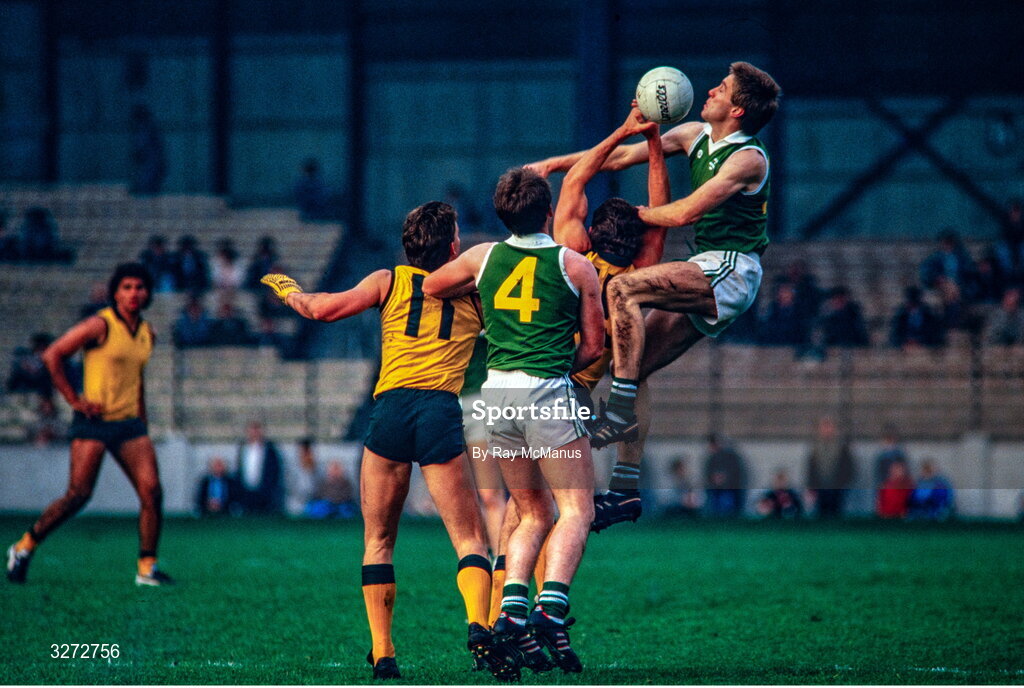 18 October 1987; Tom Spillane of Ireland, right, contests a high ball during the International Rules Series First Test match between Ireland and Australia at Croke Park in Dublin. Photo by Ray McManus/Sportsfile