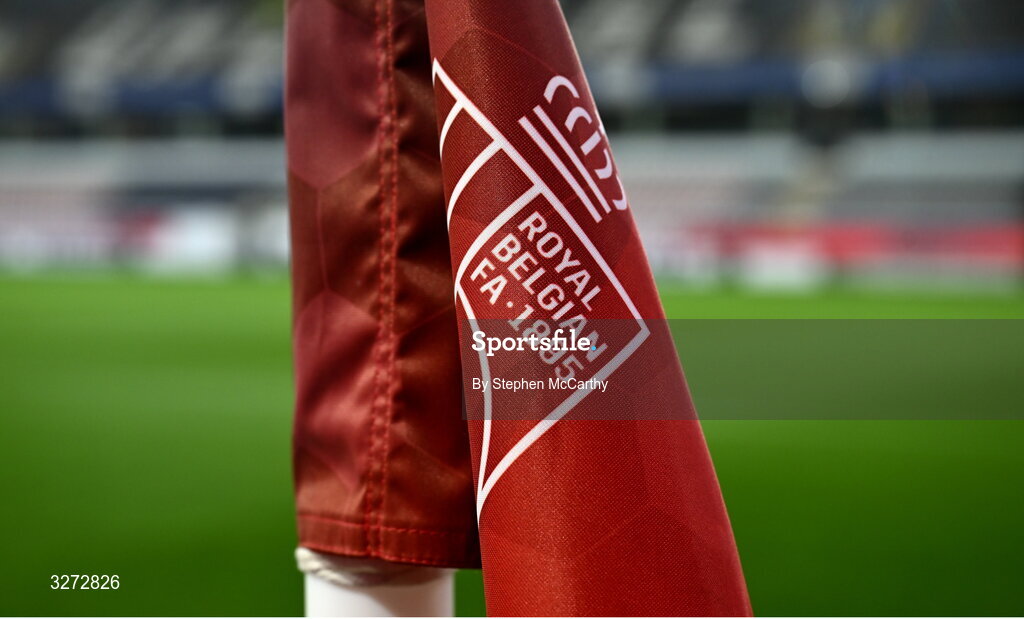 28 October 2025; A detailed view of a corner flag before the UEFA Women's Nations League A/B promotion/relegation play-off second leg match between Belgium and Republic of Ireland at The King Power At Den Dreef Stadium in Leuven, Belgium. Photo by Stephen McCarthy/Sportsfile