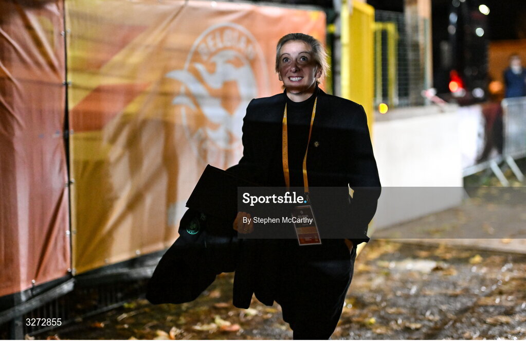 28 October 2025; Republic of Ireland head coach Carla Ward before the UEFA Women's Nations League A/B promotion/relegation play-off second leg match between Belgium and Republic of Ireland at The King Power At Den Dreef Stadium in Leuven, Belgium. Photo by Stephen McCarthy/Sportsfile