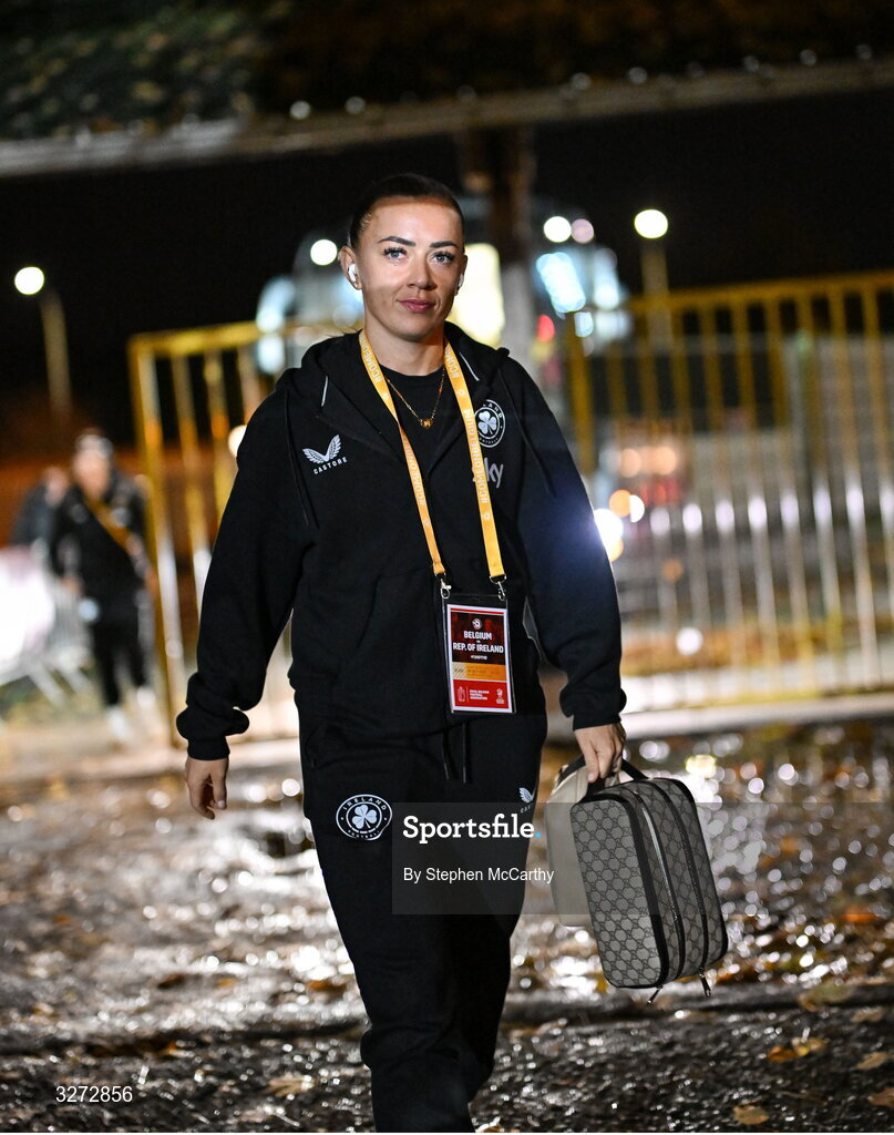 28 October 2025; Katie McCabe of Republic of Ireland before the UEFA Women's Nations League A/B promotion/relegation play-off second leg match between Belgium and Republic of Ireland at The King Power At Den Dreef Stadium in Leuven, Belgium. Photo by Stephen McCarthy/Sportsfile
