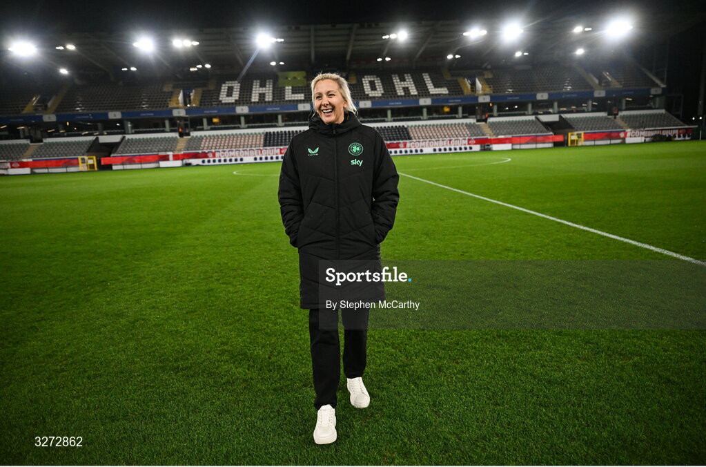 28 October 2025; Republic of Ireland head coach Carla Ward before the UEFA Women's Nations League A/B promotion/relegation play-off second leg match between Belgium and Republic of Ireland at The King Power At Den Dreef Stadium in Leuven, Belgium. Photo by Stephen McCarthy/Sportsfile