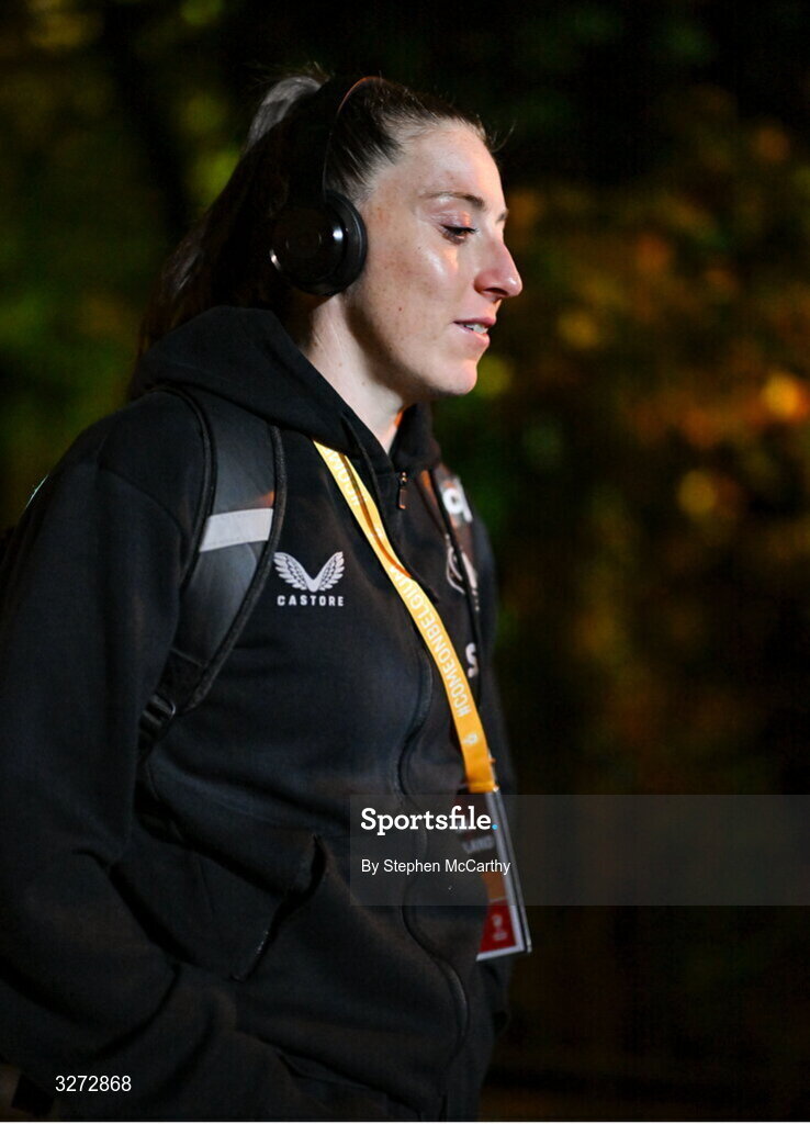 28 October 2025; Lucy Quinn of Republic of Ireland before the UEFA Women's Nations League A/B promotion/relegation play-off second leg match between Belgium and Republic of Ireland at The King Power At Den Dreef Stadium in Leuven, Belgium. Photo by Stephen McCarthy/Sportsfile