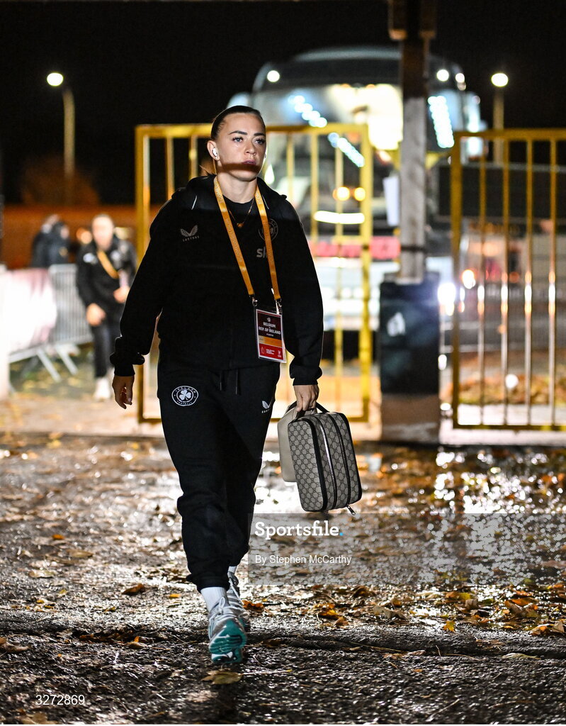 28 October 2025; Katie McCabe of Republic of Ireland before the UEFA Women's Nations League A/B promotion/relegation play-off second leg match between Belgium and Republic of Ireland at The King Power At Den Dreef Stadium in Leuven, Belgium. Photo by Stephen McCarthy/Sportsfile