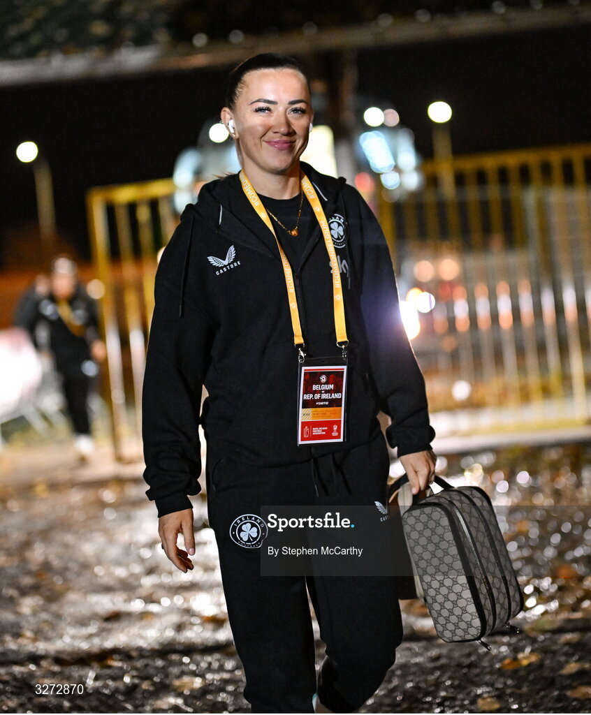 28 October 2025; Katie McCabe of Republic of Ireland before the UEFA Women's Nations League A/B promotion/relegation play-off second leg match between Belgium and Republic of Ireland at The King Power At Den Dreef Stadium in Leuven, Belgium. Photo by Stephen McCarthy/Sportsfile