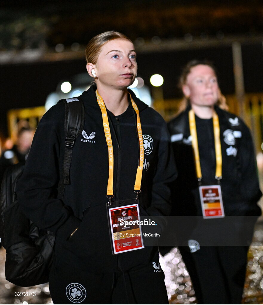 28 October 2025; Hayley Nolan of Republic of Ireland before the UEFA Women's Nations League A/B promotion/relegation play-off second leg match between Belgium and Republic of Ireland at The King Power At Den Dreef Stadium in Leuven, Belgium. Photo by Stephen McCarthy/Sportsfile