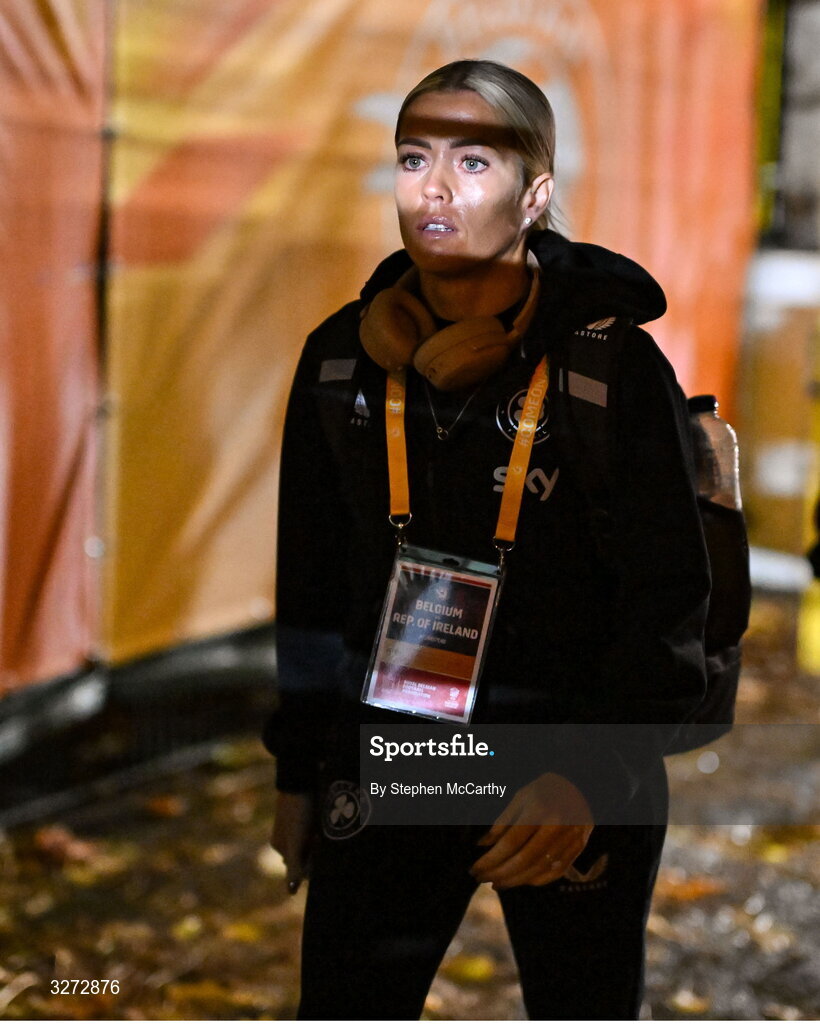 28 October 2025; Denise O’Sullivan of Republic of Ireland before the UEFA Women's Nations League A/B promotion/relegation play-off second leg match between Belgium and Republic of Ireland at The King Power At Den Dreef Stadium in Leuven, Belgium. Photo by Stephen McCarthy/Sportsfile