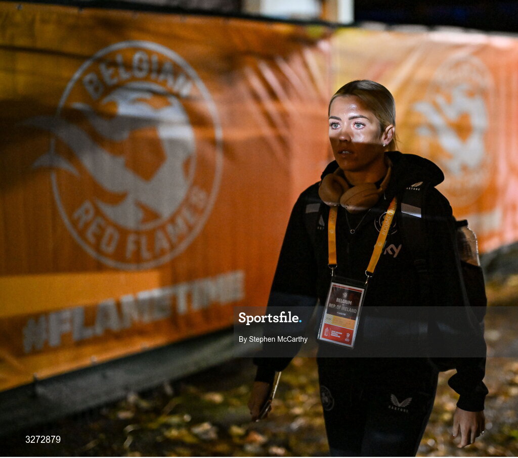 28 October 2025; Denise O’Sullivan of Republic of Ireland before the UEFA Women's Nations League A/B promotion/relegation play-off second leg match between Belgium and Republic of Ireland at The King Power At Den Dreef Stadium in Leuven, Belgium. Photo by Stephen McCarthy/Sportsfile
