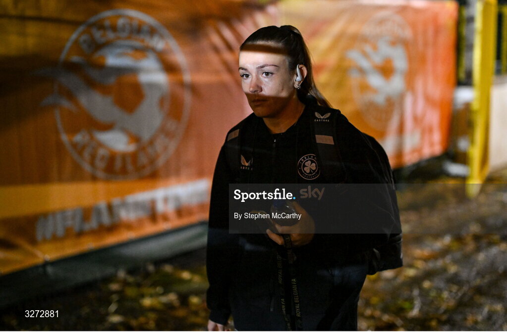 28 October 2025; Republic of Ireland goalkeeper Sophie Whitehouse before during the UEFA Women's Nations League A/B promotion/relegation play-off second leg match between Belgium and Republic of Ireland at The King Power At Den Dreef Stadium in Leuven, Belgium. Photo by Stephen McCarthy/Sportsfile