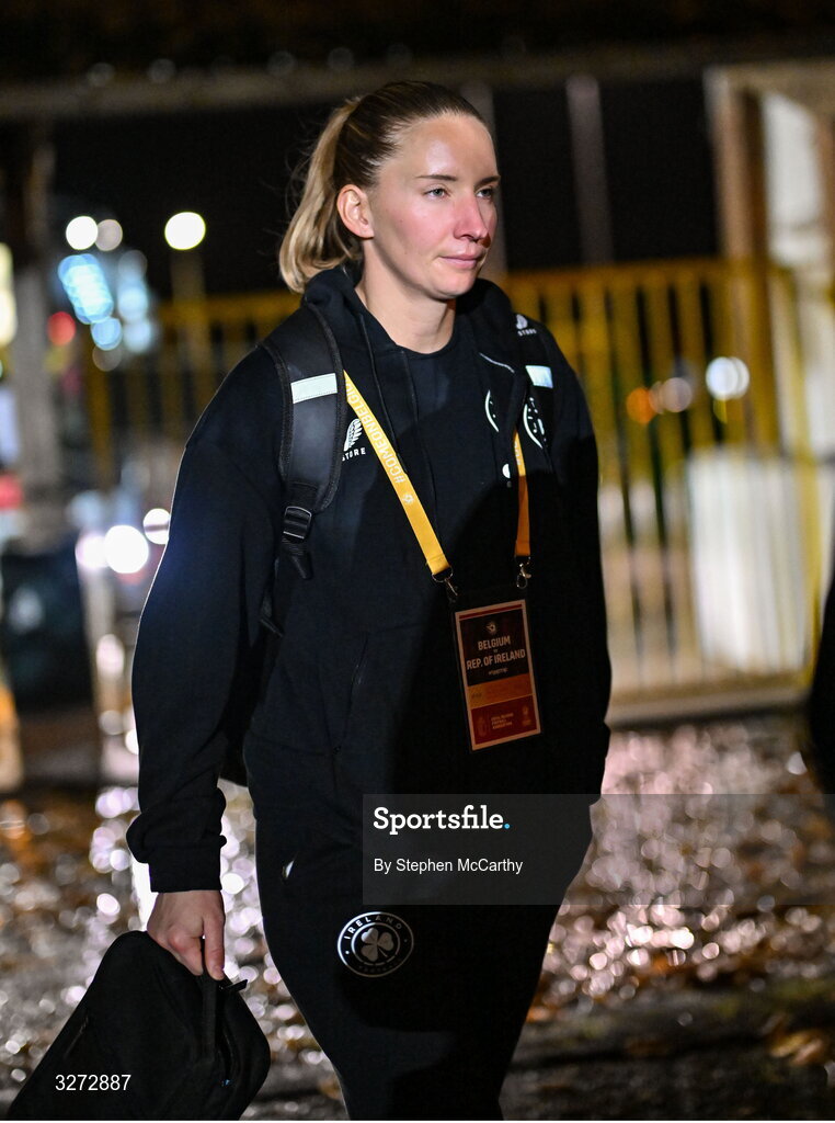 28 October 2025; Republic of Ireland goalkeeper Sophie Whitehouse before the UEFA Women's Nations League A/B promotion/relegation play-off second leg match between Belgium and Republic of Ireland at The King Power At Den Dreef Stadium in Leuven, Belgium. Photo by Stephen McCarthy/Sportsfile