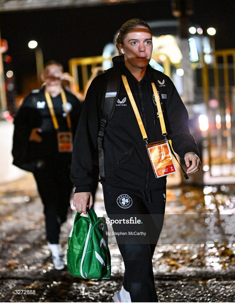 28 October 2025; Jamie Finn of Republic of Ireland before the UEFA Women's Nations League A/B promotion/relegation play-off second leg match between Belgium and Republic of Ireland at The King Power At Den Dreef Stadium in Leuven, Belgium. Photo by Stephen McCarthy/Sportsfile