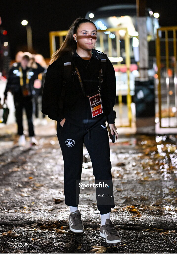 28 October 2025; Jess Ziu of Republic of Ireland before the UEFA Women's Nations League A/B promotion/relegation play-off second leg match between Belgium and Republic of Ireland at The King Power At Den Dreef Stadium in Leuven, Belgium. Photo by Stephen McCarthy/Sportsfile