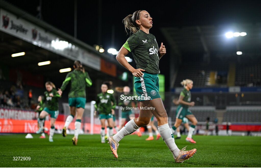 28 October 2025; Katie McCabe of Republic of Ireland before the UEFA Women's Nations League A/B promotion/relegation play-off second leg match between Belgium and Republic of Ireland at The King Power At Den Dreef Stadium in Leuven, Belgium. Photo by Stephen McCarthy/Sportsfile