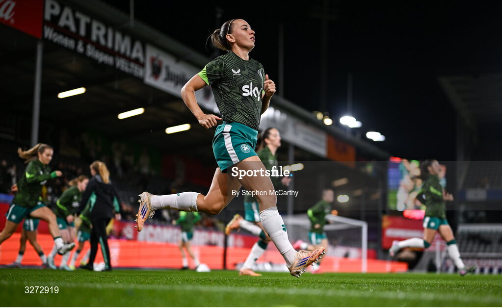 28 October 2025; Katie McCabe of Republic of Ireland before the UEFA Women's Nations League A/B promotion/relegation play-off second leg match between Belgium and Republic of Ireland at The King Power At Den Dreef Stadium in Leuven, Belgium. Photo by Stephen McCarthy/Sportsfile