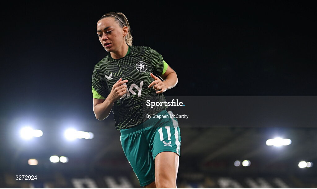 28 October 2025; Katie McCabe of Republic of Ireland before the UEFA Women's Nations League A/B promotion/relegation play-off second leg match between Belgium and Republic of Ireland at The King Power At Den Dreef Stadium in Leuven, Belgium. Photo by Stephen McCarthy/Sportsfile