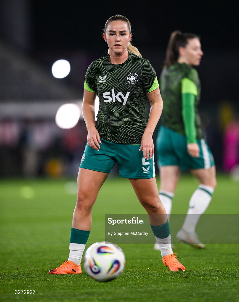 28 October 2025; Jessie Stapleton of Republic of Ireland during the UEFA Women's Nations League A/B promotion/relegation play-off second leg match between Belgium and Republic of Ireland at The King Power At Den Dreef Stadium in Leuven, Belgium. Photo by Stephen McCarthy/Sportsfile