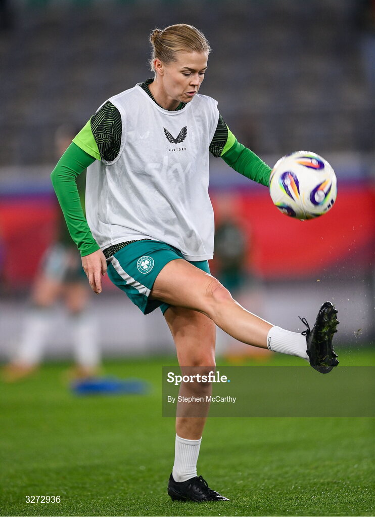 28 October 2025; Ruesha Littlejohn of Republic of Ireland before the UEFA Women's Nations League A/B promotion/relegation play-off second leg match between Belgium and Republic of Ireland at The King Power At Den Dreef Stadium in Leuven, Belgium. Photo by Stephen McCarthy/Sportsfile