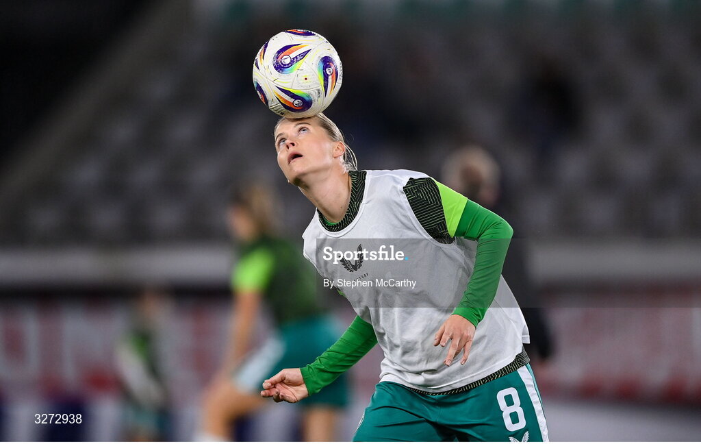 28 October 2025; Ruesha Littlejohn of Republic of Ireland before the UEFA Women's Nations League A/B promotion/relegation play-off second leg match between Belgium and Republic of Ireland at The King Power At Den Dreef Stadium in Leuven, Belgium. Photo by Stephen McCarthy/Sportsfile